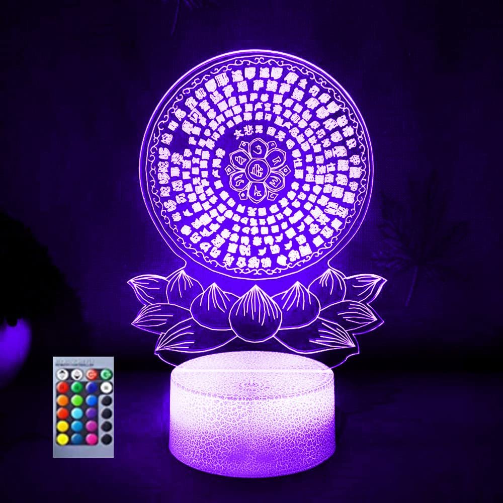 Jinnwell 3D Buddha Night Light Lamp Illusion 16 Color Changing Remote Table Desk Decoration Lamps Acrylic Flat ABS Base USB Cable Birthday Gift Toys