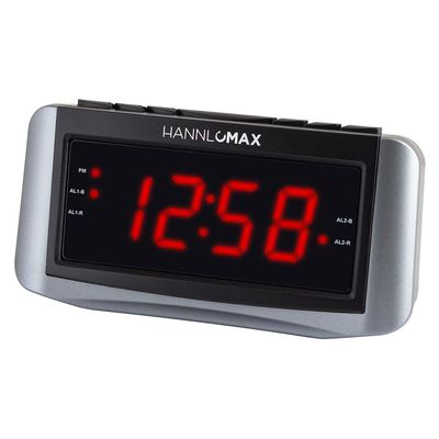 HANNLOMAX HX-117CR Alarm Clock, PLL AM/FM Radio, 1.2" Red LED Display, Dual Alarm, Wake Up to Radio or Buzzer (Grey)