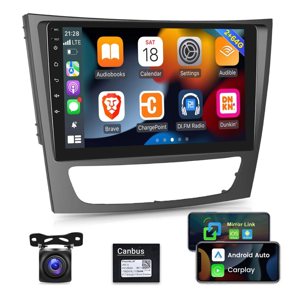 Car Radio for Mercedes Benz E Class W211 E200 CLS W219 2002-2009, [2G+64G] 9 inch Android 13 Touch Screen Car Stereo, Carplay/Android Auto/Bluetooth/WiFi +AHD Backup Camera+MIC