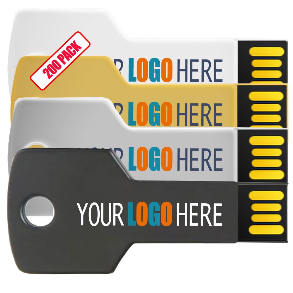 [16GB 3.0-200pcs] Custom Key Shaped USB Flash Drive 16GB USB3.0 200 Pack Bulk USB Drives with Personalized Logo Customized Thumb Drive Bulk Imprint Memory Sticks with Brand Name