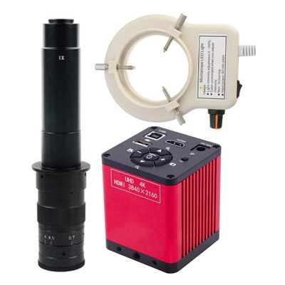 48MP 4K HDMI VGA USB 2.0 Microscope Camera 3840x2160 1080P Industrial Camera & 300X C-Mount Lens Whit 56-LED Adjustable Ring Light