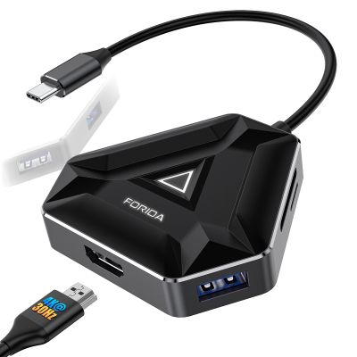 Gaming USB hub with HDMI Adapter, USB C HUB with USBA 3.0 Splitter Data Ports & SD/TF Card Reader,Support Extended Display for MacBook Pro, Monitor 4K HDMI Hub for Laptops (4K@30HZ Black)
