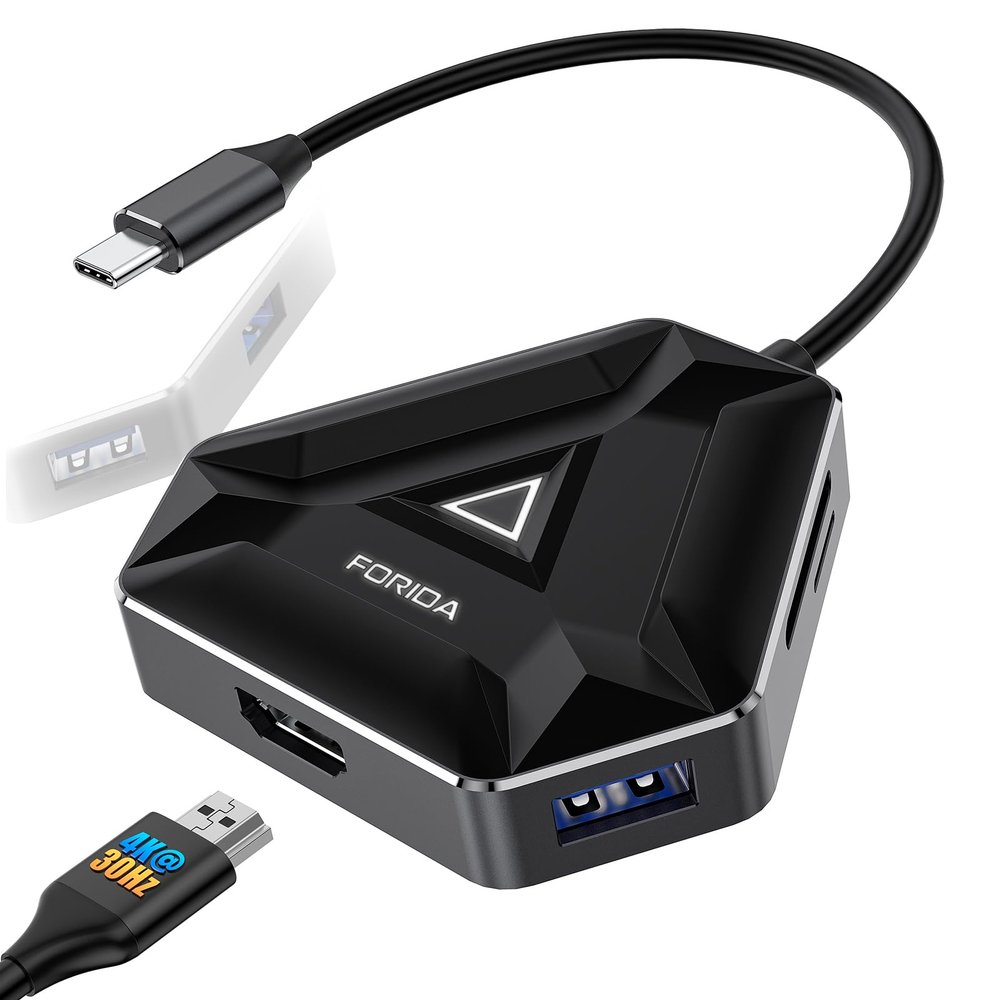 Gaming USB hub with HDMI Adapter, USB C HUB with USBA 3.0 Splitter Data Ports & SD/TF Card Reader,Support Extended Display for MacBook Pro, Monitor 4K HDMI Hub for Laptops (4K@30HZ Black)
