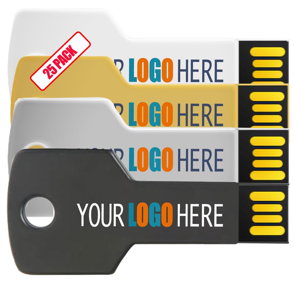 [8GB-25pcs] Custom Key Shaped USB Flash Drive 8GB 25 Pack Bulk USB Drives with Personalized Logo Customized Thumb Drive Bulk Imprint Memory Sticks with Brand Name
