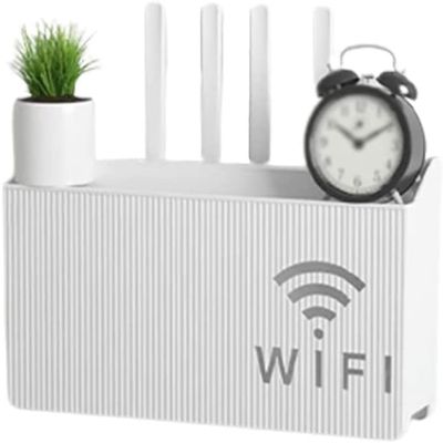 AKYLDI PP Box Rack Cover Shelf, Hider Cord Management Container,Wall-Mounted WiFi Router Storage Box for Player TV Box Remotes (Color : White)