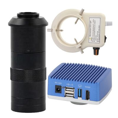 4K Digital Microscope HDMI 8MP Industrial Electronic Microscope Camera & 100X C-Mount Lens Whit 56-LED Adjustable Ring Light