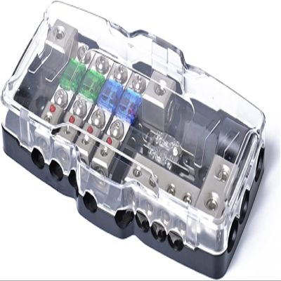 NOVOCE Mini Fuse Holder 2 in 4 Out Power Distribution Block Multi-Functional Fuse Box with LED 4 Way Fuse Block for Car Audio Stereo