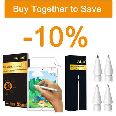 Ailun for for New iPad 9/8/7 (10.2-Inch) Paper Textured Screen Protector 2Pack and 4 Pack Apple Pencil Tips Replacement,Compatible with Apple Pencil 1st Gen and 2nd Gen