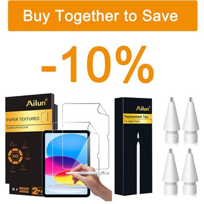 Ailun for Paper Textured Screen Protector for iPad 11th 2025 [11 Inch]/10th 2022[10.9 Inch] 2 Pack and 4 Pack Apple Pencil Tips Replacement,Compatible with Apple Pencil 1st Gen and 2nd Gen