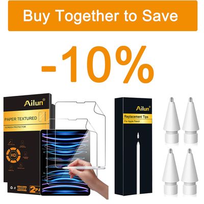 Ailun for iPad Air 4/5 Generation[10.9 Inch],iPad Pro 11 Inch Paper Textured Screen Protector 2Pack and 4 Pack Apple Pencil Tips Replacement,Compatible with Apple Pencil 1st Gen and 2nd Gen