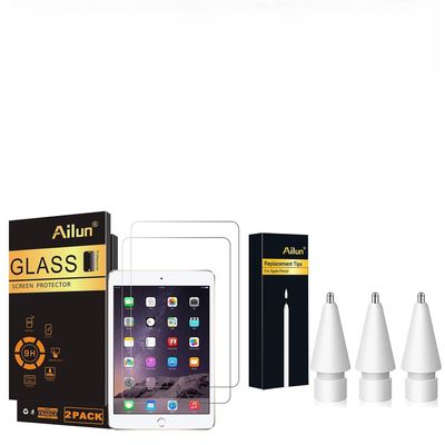 Ailun for iPad (9.7-Inch,2018/2017 Model),iPad Air 1,iPad Air 2,iPad Pro 9.7-Inch Screen Protector and 3 Pack Apple Pencil Tips Replacement,Compatible with Apple Pencil 1st Gen and 2nd Gen