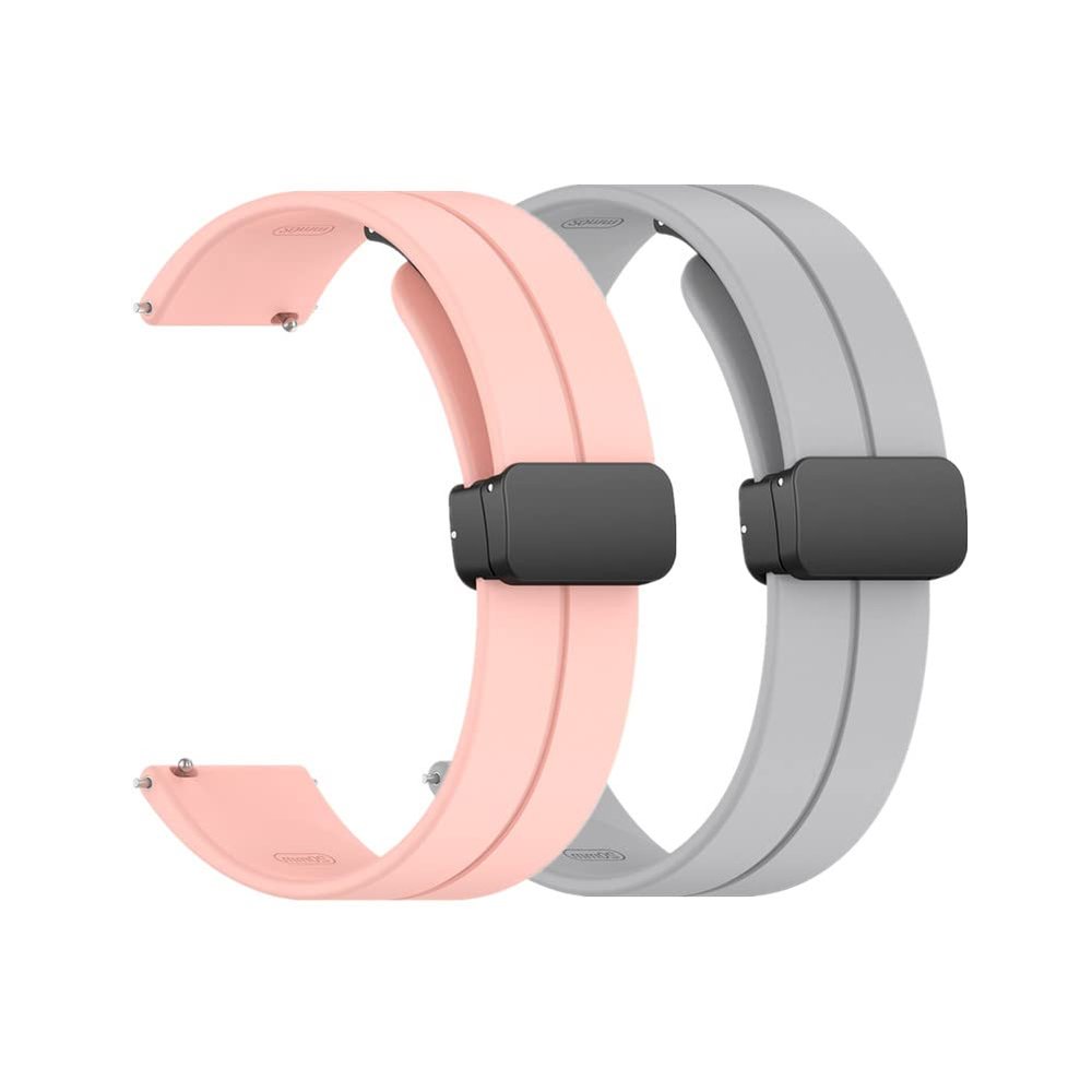 Waekethy Band for Garmin Venu/Venu sq/Venu sq2/Venu 2 plus, 20mm Watch Strap with Folding Clasp Silicone Replacement Wristband Compatible with Vivoactive 3/Approach S40/Forerunner 245 (Pink+grey)