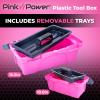Pink Tool Box for Women - Sewing, Art & Craft Organizer Small & Large Plastic Tool Box with Handle - Pink Toolbox Sewing Tool Storage Box - Portable Mini Locking Tool Boxes (2 Pack) view 4
