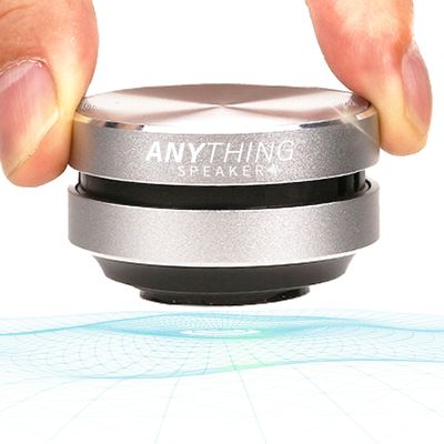 Anything Speaker - Portable Mini Bluetooth - Turn Anything Into A Speaker! Wireless Bone Conduction Induction Vibration Humbird + Gift Box - Nano Travel Sized, 360 Sound (Silver)