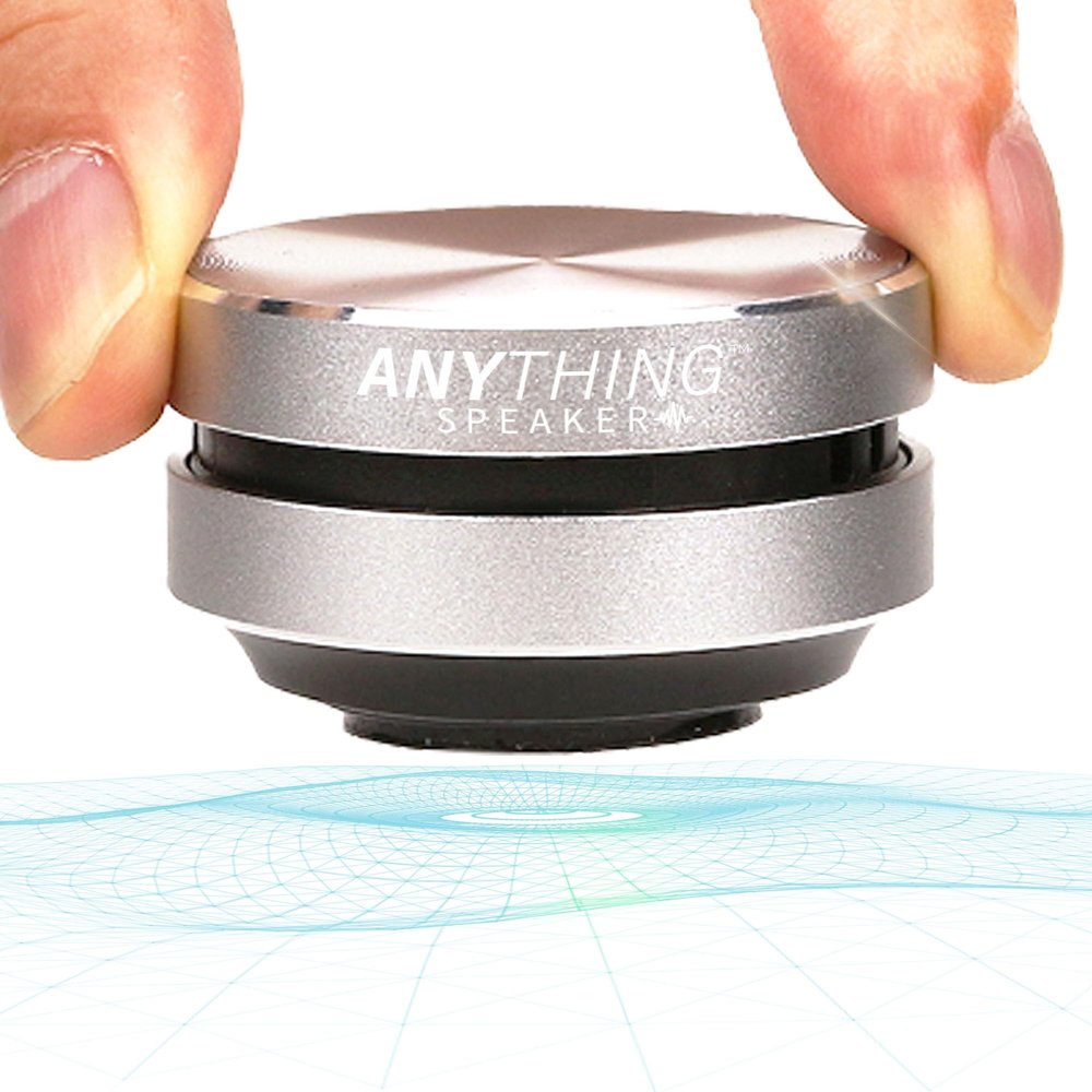 Anything Speaker - Portable Mini Bluetooth - Turn Anything Into A Speaker! Wireless Bone Conduction Induction Vibration Humbird + Gift Box - Nano Travel Sized, 360 Sound (Silver)