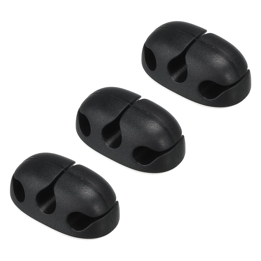 MECCANIXITY 3pcs Cable Clips Cord Organizer for Desk, 3 Slots Silicone Adhesive Cord Holders Organizer Cable Management for USB Charging Cable, Black