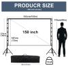 150"-Projector-Screen-with-Stand,HUANYINGBJB Outdoor Projection Screen, Portable 16:9 4K HD Rear Front Movie Screen with Carry Bag for Theater Backyard Movie Night,Cinema School, Churches, Parties view 3