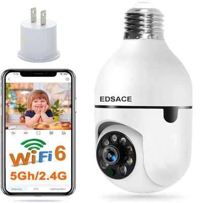 EDSACE 5G Light Bulb Security Camera WiFi Dual Band,360 Degree 1080P Wireless Indoor Full Color,Smart Dome Camera with Auto Tracking, Light Socket Surveillance PTZ Camera