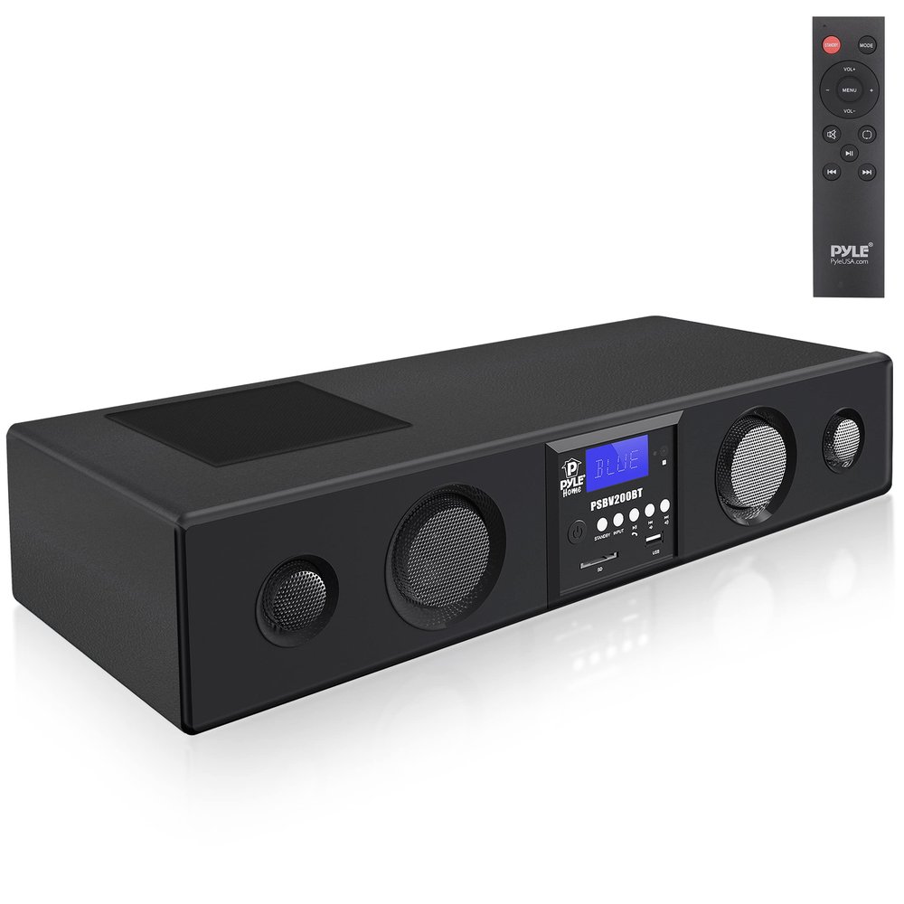 Pyle 3D Surround Bluetooth Soundbar - Sound System Compatible to TV, USB, SD, FM Radio with 3.5mm AUX Input and Wireless Remote - PSBV200BT