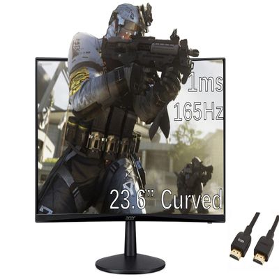 Acer Nitro ED-Series 23.6 FHD 1500R Curved Gaming Monitor, AMD FreeSync Premium, 165Hz Refresh Rate, 1ms (VRB), 1920 x 1080, ZeroFrame Design, Black, with 5ave HDMI Cable