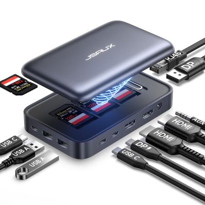 JSAUX 12 in 1 USB C Docking Station 3 Monitors for MacBook/Dell/HP/Lenovo/Steam Deck/Portable Monitor, Laptop Docking Station with 4K DP, 4K HDMI*2, 100W PD, USB 3.0, 1000Mbps Ethernet, SD/TF