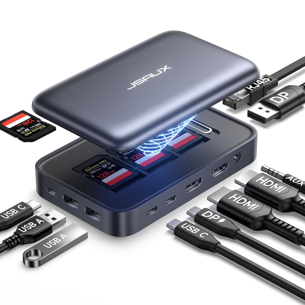 JSAUX 12 in 1 USB C Docking Station 3 Monitors for MacBook/Dell/HP/Lenovo/Steam Deck/Portable Monitor, Laptop Docking Station with 4K DP, 4K HDMI*2, 100W PD, USB 3.0, 1000Mbps Ethernet, SD/TF