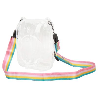 Clear Camera Case for Instax Mini 12, Transparent PVC Camera Protective Bag with Photo Pocket, for Instax Mini 12 Accessories, Rainbow Shoulder Strap