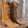 Cowboy Boots for Women Sunflower Embroidery Stitched Square Toe Low Heel Boot Mid-Calf Cowgirl Western Boots Ladies Pointy Toe Fashion Boots Khaki Brown Coffee US 5-10.5 view 2