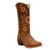 Cowboy Boots for Women Sunflower Embroidery Stitched Square Toe Low Heel Boot Mid-Calf Cowgirl Western Boots Ladies Pointy Toe Fashion Boots Khaki Brown Coffee US 5-10.5 view 1