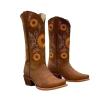 Cowboy Boots for Women Sunflower Embroidery Stitched Square Toe Low Heel Boot Mid-Calf Cowgirl Western Boots Ladies Pointy Toe Fashion Boots Khaki Brown Coffee US 5-10.5 view 3