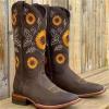 Cowboy Boots for Women Sunflower Embroidery Stitched Square Toe Low Heel Boot Mid-Calf Cowgirl Western Boots Ladies Pointy Toe Fashion Boots Khaki Brown Coffee US 5-10.5 view 2