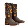 Cowboy Boots for Women Sunflower Embroidery Stitched Square Toe Low Heel Boot Mid-Calf Cowgirl Western Boots Ladies Pointy Toe Fashion Boots Khaki Brown Coffee US 5-10.5 view 3