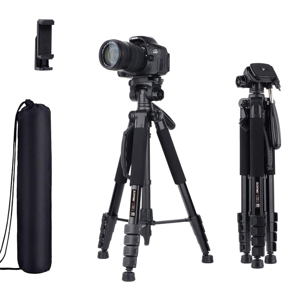 74 Camera Tripod,Heavy Duty Camera Stand Tripod,Cell Phone Tripod with Phone Holder, Professional Travel DSLR Tripods Compatible with DSLR Cameras,Cell Phones,Projector,Webcam(Black)