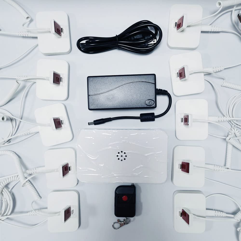 10 Ports Mobile Smart Phone Security Display Burglar Alarm System with ABS Stand Cell Phone Anti-Theft Alarm US Plug (Android Main line Interface)