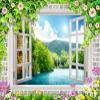 CORFOTO 15x10ft Fabric Window View Mountains Backdrop Flowers Window Nature Waterfall Scenery Photography Background for Kids Children Baby Shower Birthday Party Decor Bedroom Aesthetic Wall Decor view 4