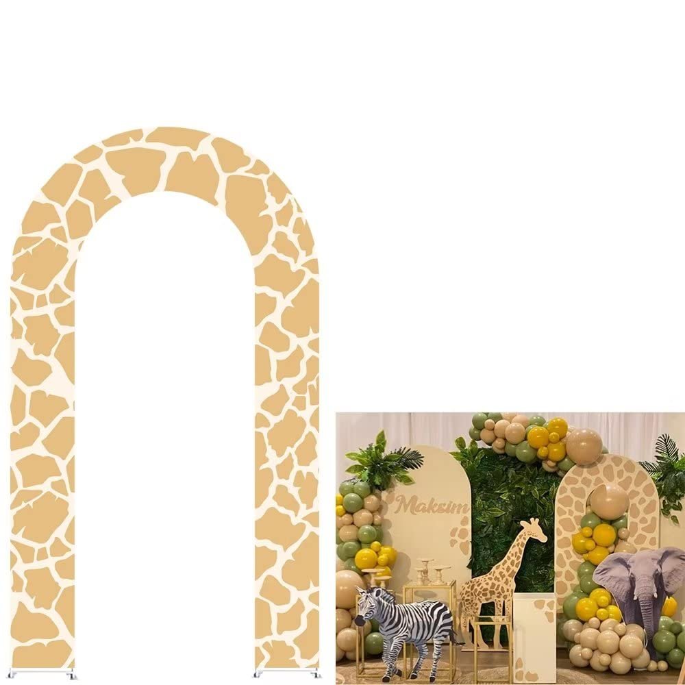 KONPON Giraffe Pattern Open Arch Cover for Birthday Party Baby Shower Wedding Decoration Double-Sided Stretchy U-Shaped Open Arch Backdrop Stand Cover