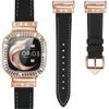 Leather Watch Band Compatible with Fitbit Sense 2 Bands/Fitbit Versa 4 Bands Women, Dressy Leather Strap with Rhinestone Metal Buckle for Versa 3/Sense (Fitbit Sense/Versa 3, Rose Gold/Black) view 1