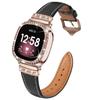 Leather Watch Band Compatible with Fitbit Sense 2 Bands/Fitbit Versa 4 Bands Women, Dressy Leather Strap with Rhinestone Metal Buckle for Versa 3/Sense (Fitbit Sense/Versa 3, Rose Gold/Black) view 2
