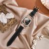 Leather Watch Band Compatible with Fitbit Sense 2 Bands/Fitbit Versa 4 Bands Women, Dressy Leather Strap with Rhinestone Metal Buckle for Versa 3/Sense (Fitbit Sense/Versa 3, Rose Gold/Black) view 3