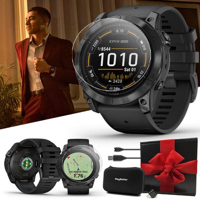 PlayBetter Garmin epix Pro (Gen 2) (Slate Gray/Black, 51mm) GPS Outdoor Watch Gift Box Bundle - AMOLED Display & Built-in Flashlight - includes Screen Protectors, Wall Adapter & Case