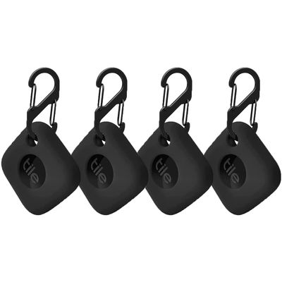 VAEKNVG 4PCS Case for Tile Mate Tracker 2024/ Tile Mate Tracker 2022, Soft Silicone Skin Cover Shock-Absorbing Protective Case with Carabiner Accessories (4PCS Black)