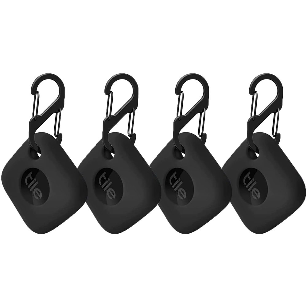 VAEKNVG 4PCS Case for Tile Mate Tracker 2024/ Tile Mate Tracker 2022, Soft Silicone Skin Cover Shock-Absorbing Protective Case with Carabiner Accessories (4PCS Black)