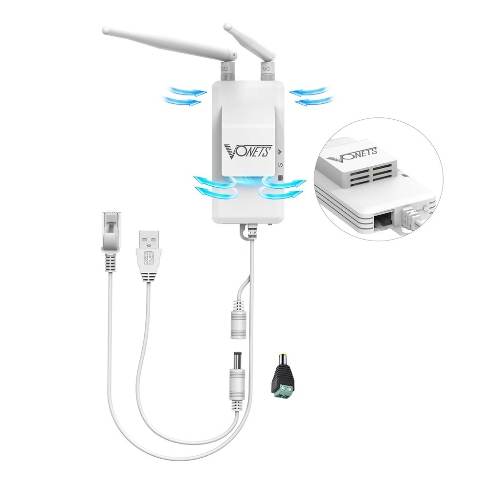 VONETS VAP11S-5G Industrial 5GHz WiFi Bridge Repeater with Ethernet Splitter, WiFi RJ45 1 Male to 2 Female LAN Cat5 Ethernet Cable Splitter Exclusive WiFi Bridge with Fan