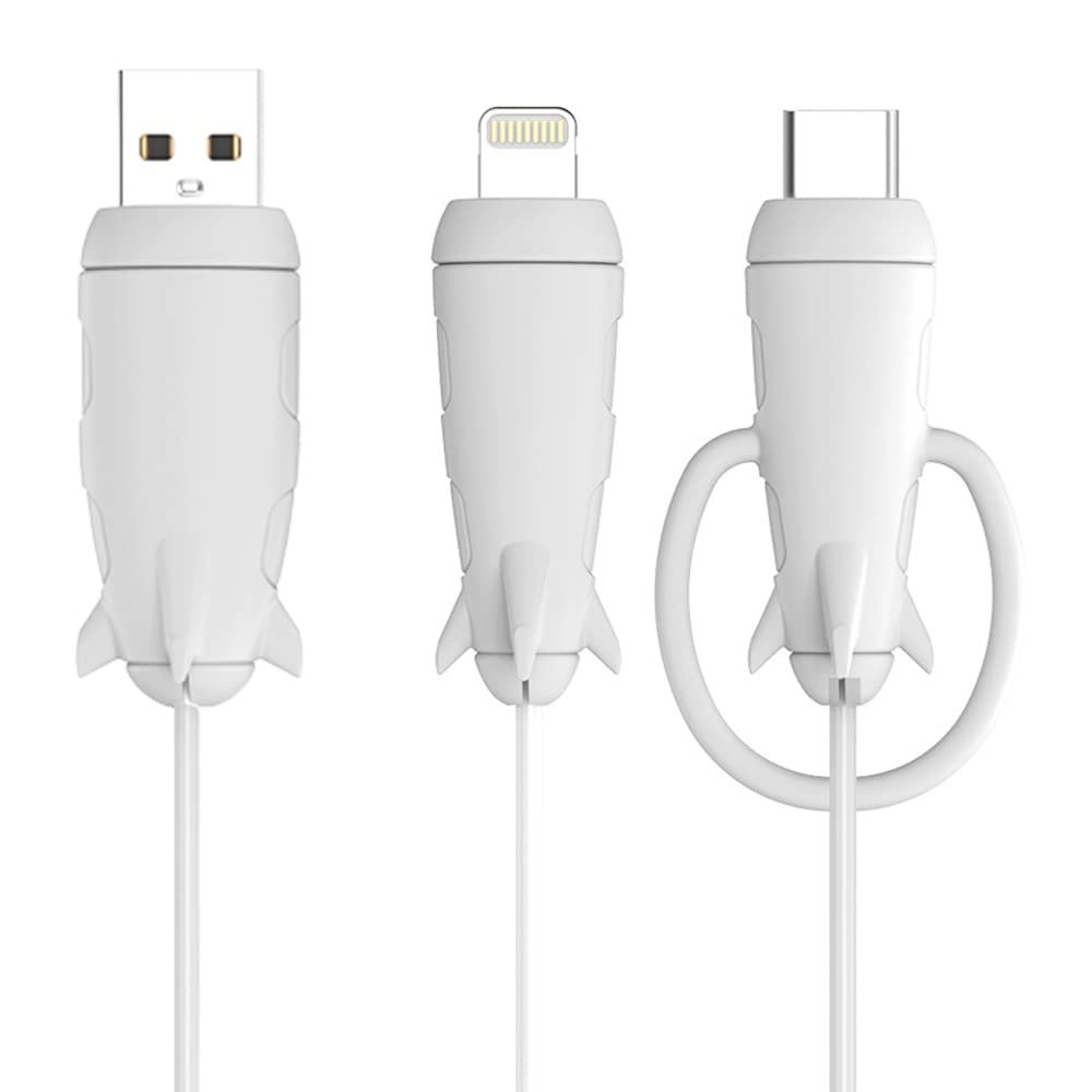 ZOSTLAND Data Cable Protector, Cute Silicone Cord Saver Cable Winder 2 in 1 Data Cable Protector Anti-Break Protective Cover Compatible with iPhone 11 12 13 14 15 Charging Cable Micro Android (White)