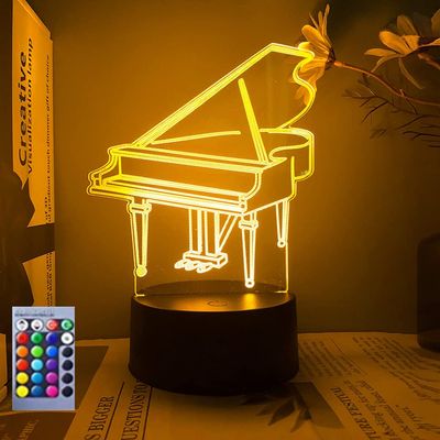 Jinnwell 3D Piano Night Light Lamp Illusion 16 Color Changing Table Desk Decoration Lamps Acrylic Flat ABS Base USB Cable Birthday Gift Toys