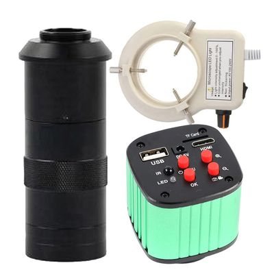 16MP 1080P USB HDMI Industrial Video Microscope Camera & 100X C-Mount Lens Whit 56-LED Adjustable Ring Light for PCB Repair