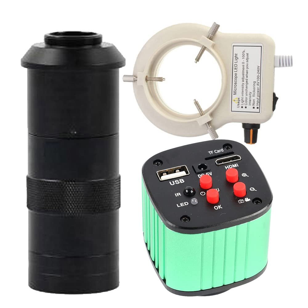 16MP 1080P USB HDMI Industrial Video Microscope Camera & 100X C-Mount Lens Whit 56-LED Adjustable Ring Light for PCB Repair