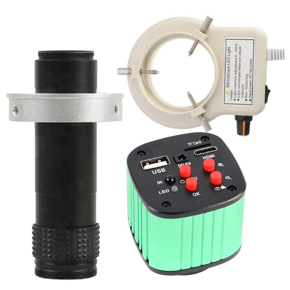 16MP 1080P USB HDMI Industrial Video Microscope Camera & 120X C-Mount Lens Whit 56-LED Adjustable Ring Light for PCB Repair