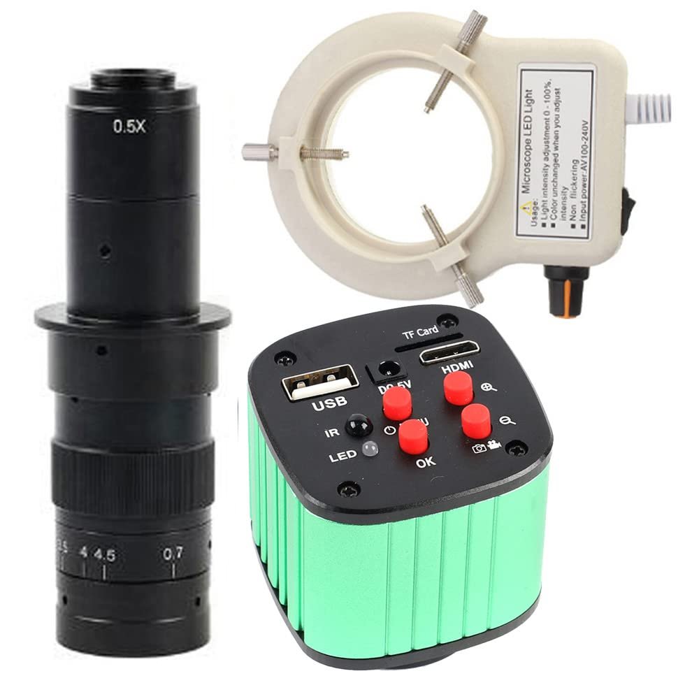 16MP 1080P USB HDMI Industrial Video Microscope Camera & 180X C-Mount Lens Whit 56-LED Adjustable Ring Light for PCB Repair