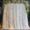 10x10ft White Tulle Backdrop Curtain with Lights String for Parites, Sheer Curtain Backdrop Drapes for Wedding Baby Shower Bridal Shower Birthday Party Photography Background Decoration view 1